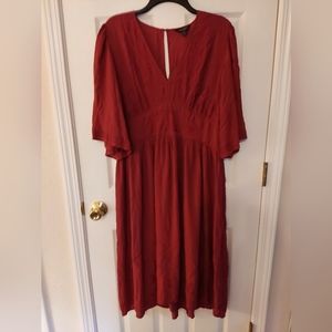 Lucky Brand Women's Boho Flowy Embroidered Dress Size L Burgundy Viscose Lined